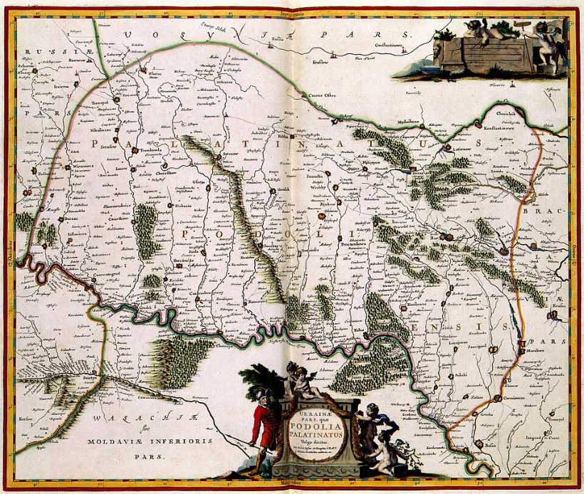 Guillaume Le Vasseur de Beauplan, Ukrainae pars quae Podolia palatinatus vulgo dicitur – mapa województwa podolskiego (wyd. 1664). Domena publiczna, Wikimedia Commons.