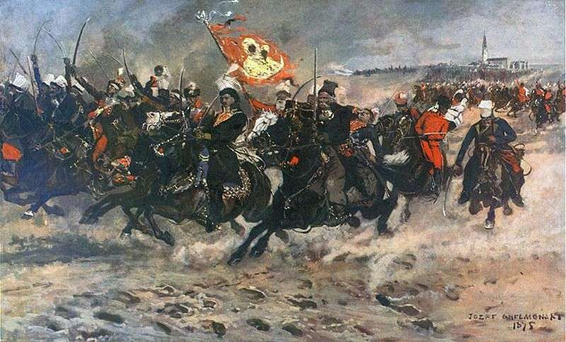 Józef Chełmoński, Kazimierz Pułaski pod Częstochową (1875), Muzeum Narodowe w Warszawie. Domena publiczna, Wikimedia Commons.